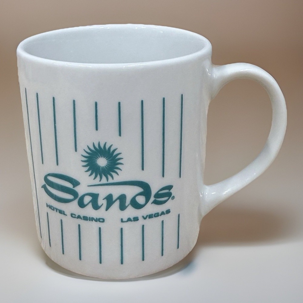 Sands Hotel Casino Las Vegas Coffee Mug Ceramic Green Pinstripe Logo Tea Cup 8oz